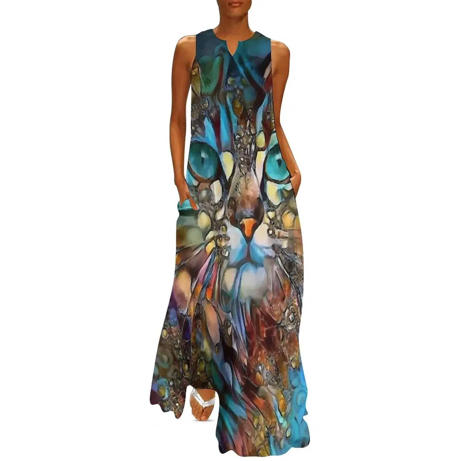 

Andyna, cat, chat, cat, lea roche paintings Long Dress festival outfit women summer clothes Beachwear summer dress Dress