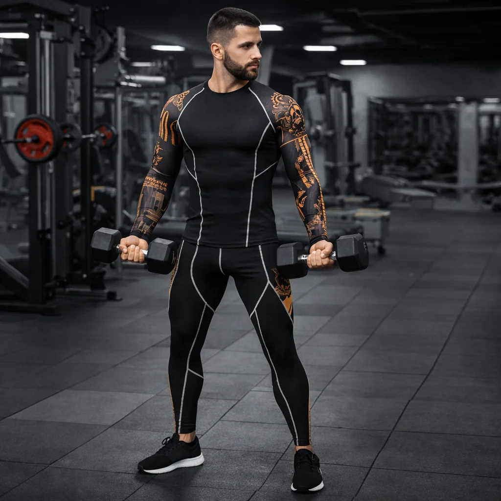 

Спортивный комплект для мужчин: компрессионное термобелье для велоспорта, тренировок, футболка, леггинсы, костюм для бега, рашгард, размер 4XL