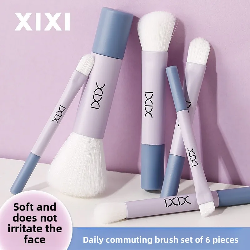 Mini ensemble de pinceaux de maquillage de voyage, 6 pièces, pour fond de teint, poudre, surligneur, nez, Kit Portable pour débutant