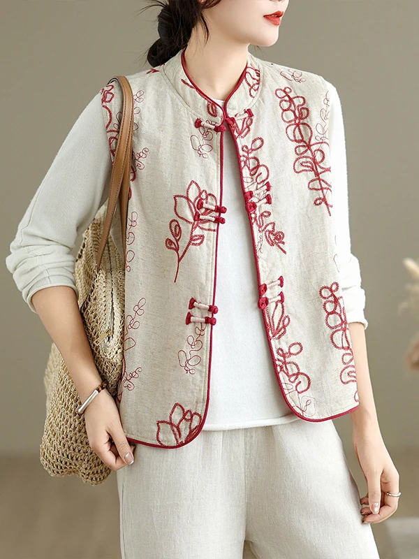 

New Chinese Sle Early Autumn Embroidered Jaet Women's Faionable Commute Seasonal Outerwear with Button Detail