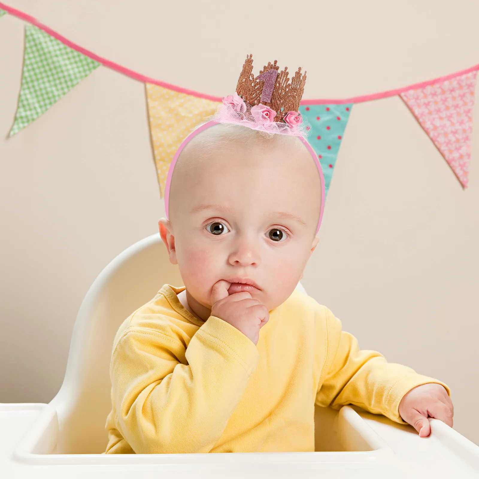 Kids Fashion Crown Headdress for Girls Birthday Party Banquet Celebration Handmade Premium Lightweight Non-Fade Baby Tiara
