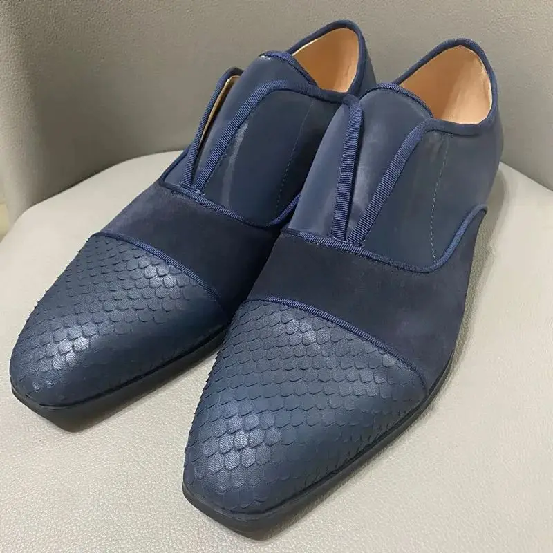 

SHOOEGLE Luxury British Style Shoes Men Pointed Toe Black Nubuck Leather Velvet Patchwork Flat Shoes Male Classic Oxfords Shoes