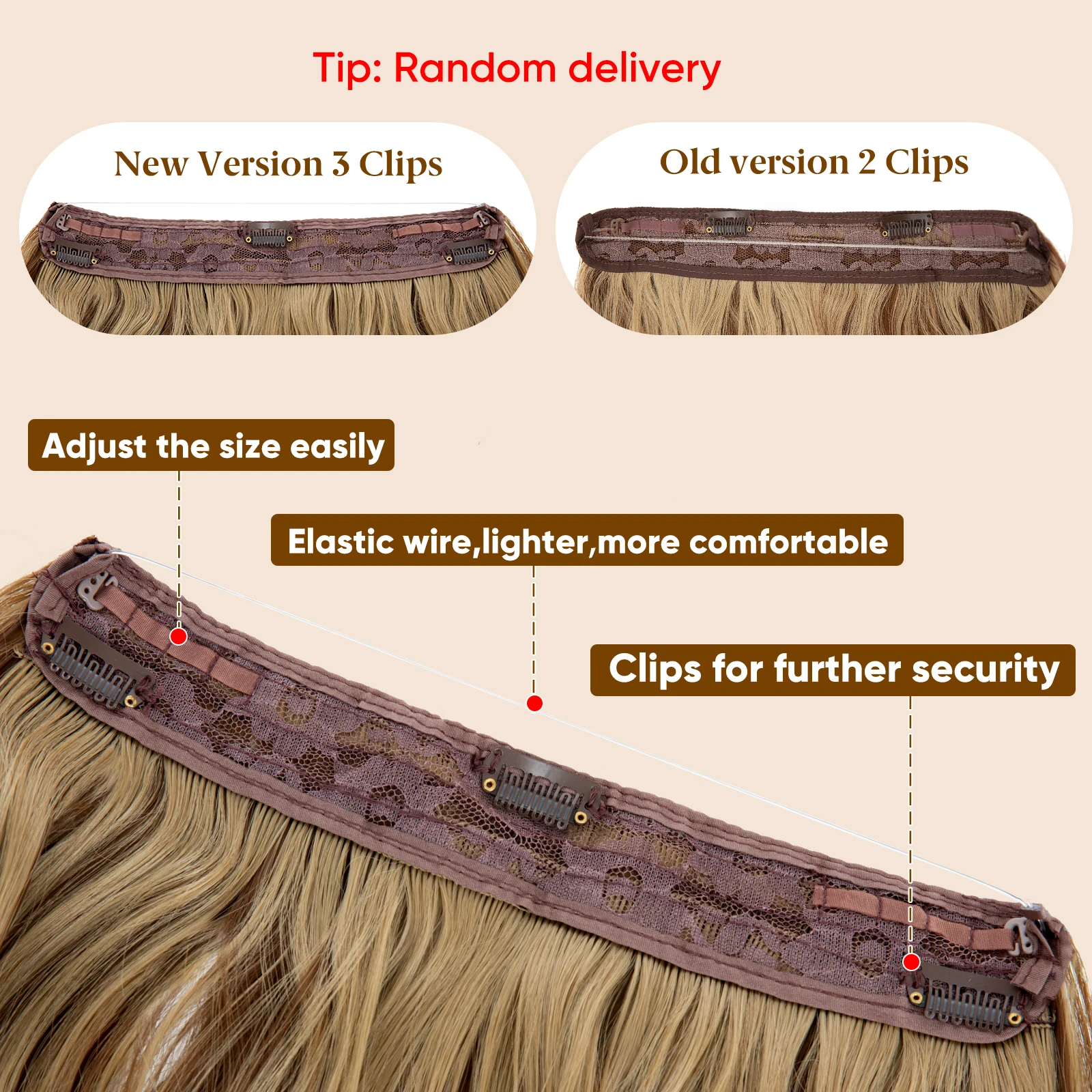 SARLA Synthetic Wave Invisible Clip in Hair Extensions Fish Line Ombre Natural Blonde Hairpiece Fake Hair Piece For Woman