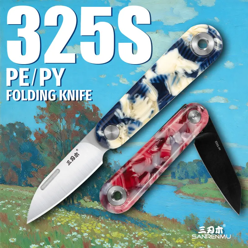 SANRENMU 325SPE/PY cuchillo plegable de bolsillo 12C27 hoja para acampar al aire libre pesca diario hogar Oficina Unboxing EDC herramienta portátil cuchillos