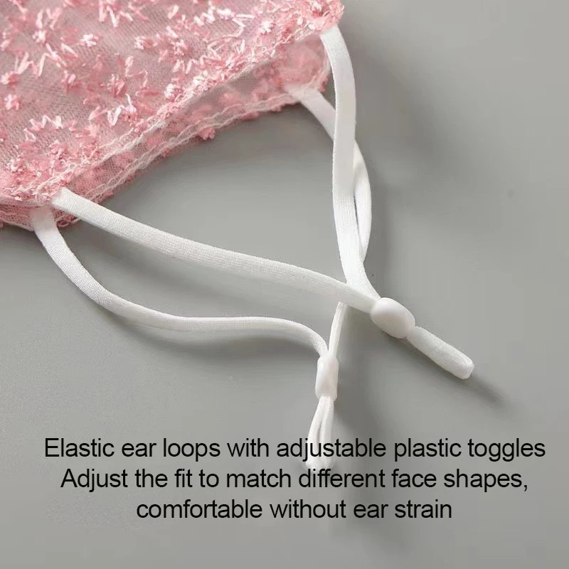 Bestickte Spitzen-Sonnenmaske für Frauen, UV-Schutz, atmungsaktiv, verstellbare Ohrschlaufe, waschbar, durchsichtige Gesichtsmaske mit winzigen Blumenmuster – Detail 3