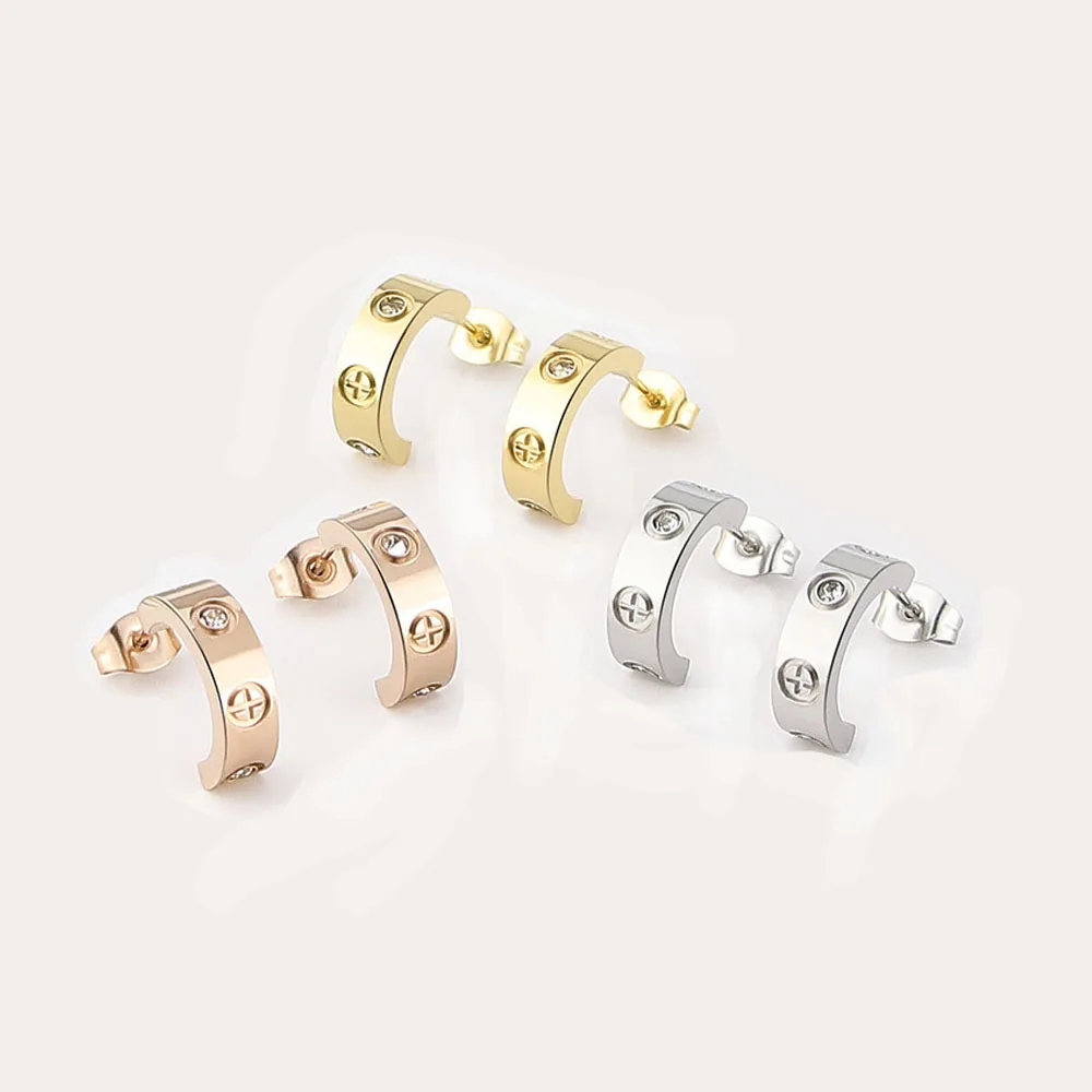 

Fashion Luxury Stainless Steel C-Shaped Cross Zircon Earrings For Female Earrings Love Gift Party Wholesale Jewelry