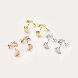 Fashion Luxury Stainless Steel C-Shaped Cross Zircon Earrings For Female Earrings Love Gift Party Wholesale Jewelry