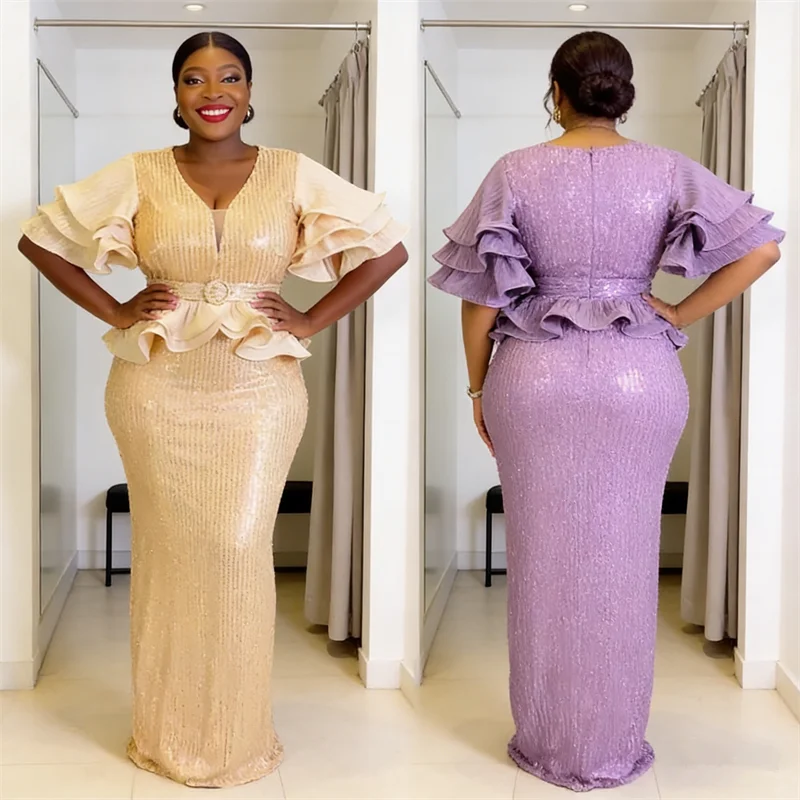 

Африканские платья больших размеров с пайетками для женщин: вечерние, свадебные, праздничные платья, анкара, дашики, африканская одежда, турецкий кафтан, дубайская абайя