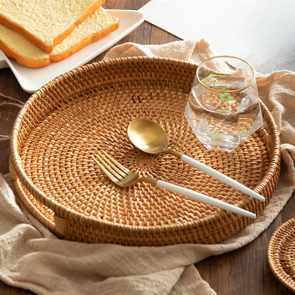 

1Pcs Eco- Tray Handmade Storage Basket High-Quality Old Rattan Room Decoration Utility Fruit Plate