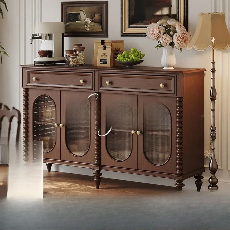 All solid wood dining side integrated wall tea European kitchen high-end storage