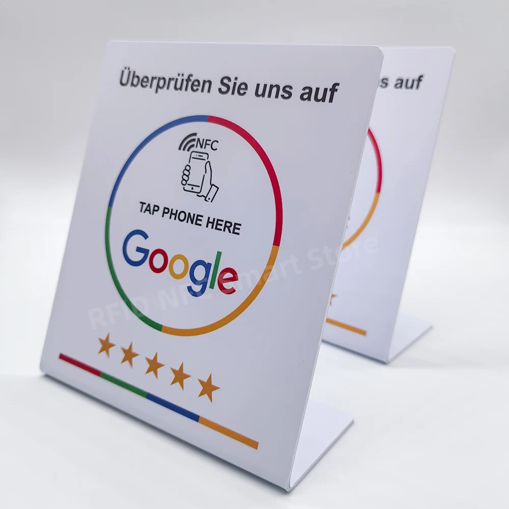 13.56Mhz Programmeerbare Google Review Kaart Nfc Station Tafel Nfc Überprüfen Sie Uns Auf Display Buig Kaart Staande Beugel