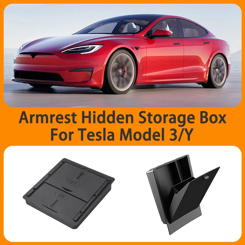 

Magnetic Center Console Storage Box Tray Armrest Hidden Storage Box For Tesla Model 3 Y Car Interior Accessories ﻿