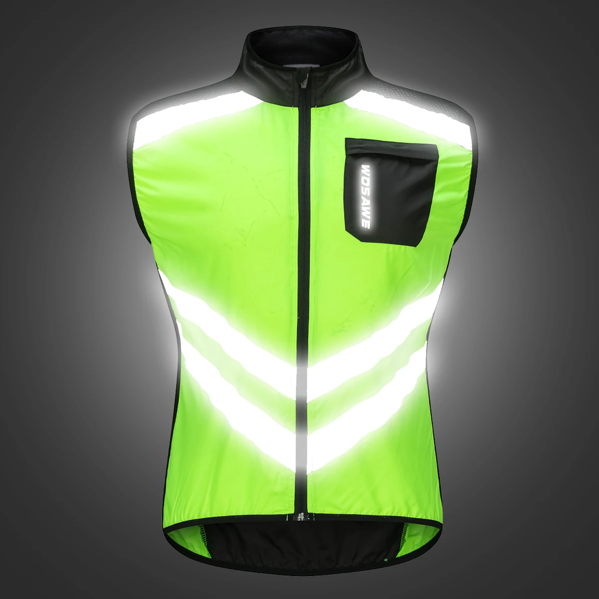 WOSAWE High Visibility Reflective Vest Zipper Front Safety Vest With Reflective Strips Safety Vest For Motorcycle Racing Running