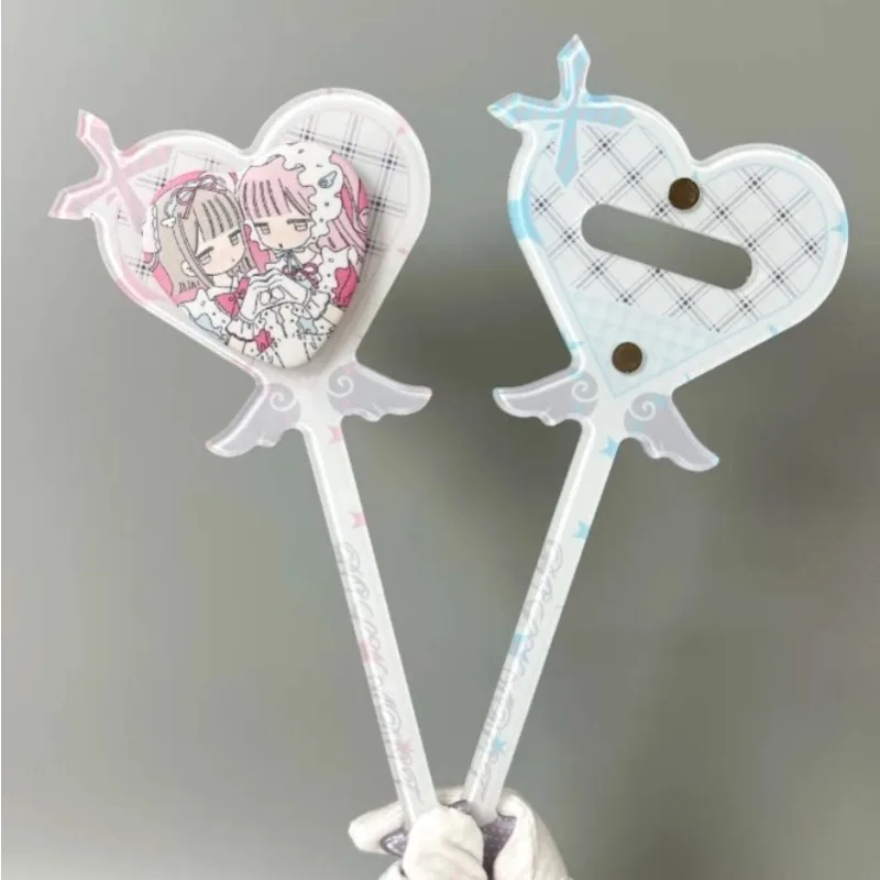Sweet Heart‑plaid 58mm Acrylic Badge Display Stick, Kawaii Wing Cross Magnetic Pin Shooting Wand, for Anime Kpop Merch Decor