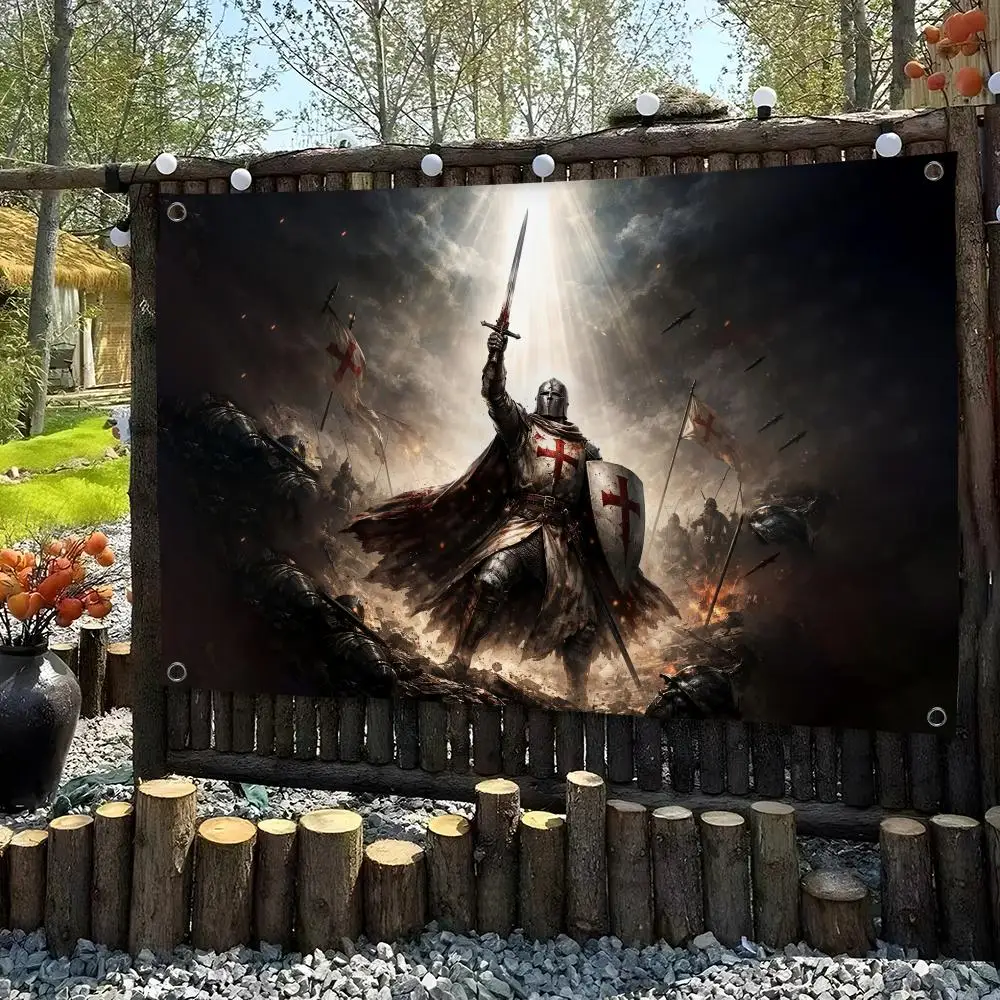 Knight Templar RETRO Flags Custom Camping Outdoor Garden Room Bedroom Decor Party Backdrops Wall Art