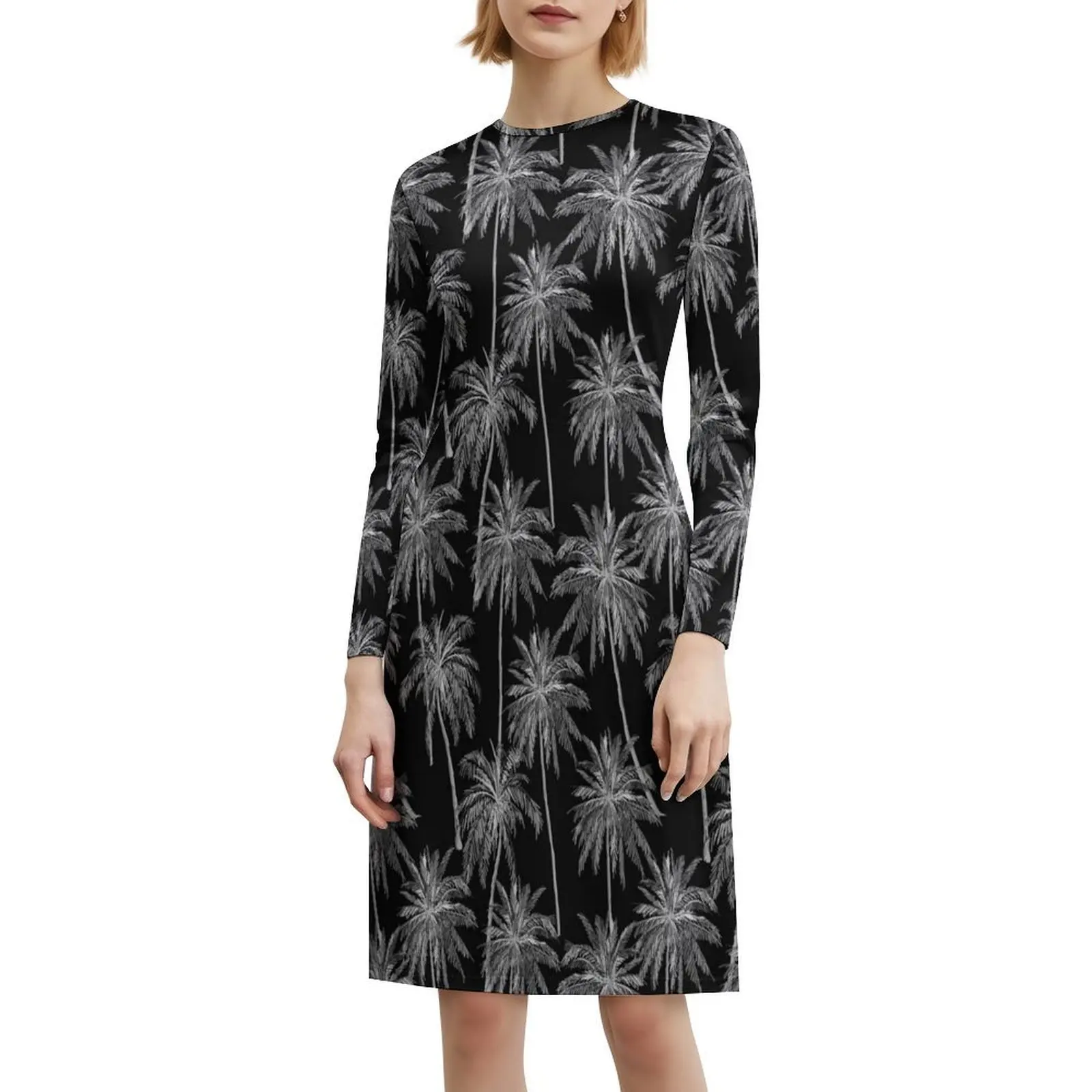 فستان نسائي أنيق للحفلات بدون خياطة على شكل أشجار النخيل مع خيارات قصيرة/طويلة/بدون أكمام، نمط متكرر بدون خياطة #6