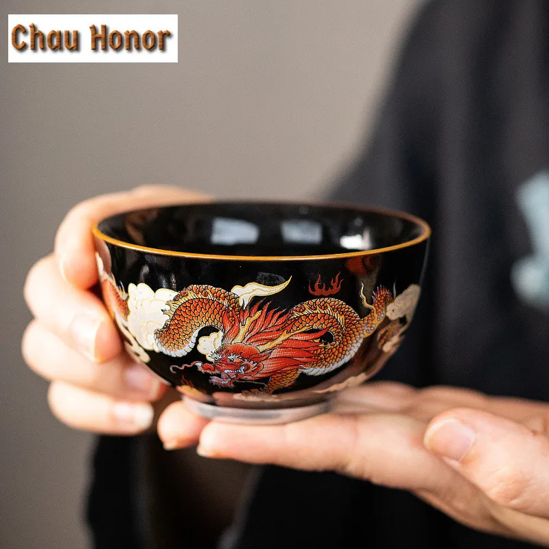 110ml Enamel Colored Porcelain Teacup Dragon And Phoenix Palace Master Cup Portable Personal Single Cup Custom Tea Accessories