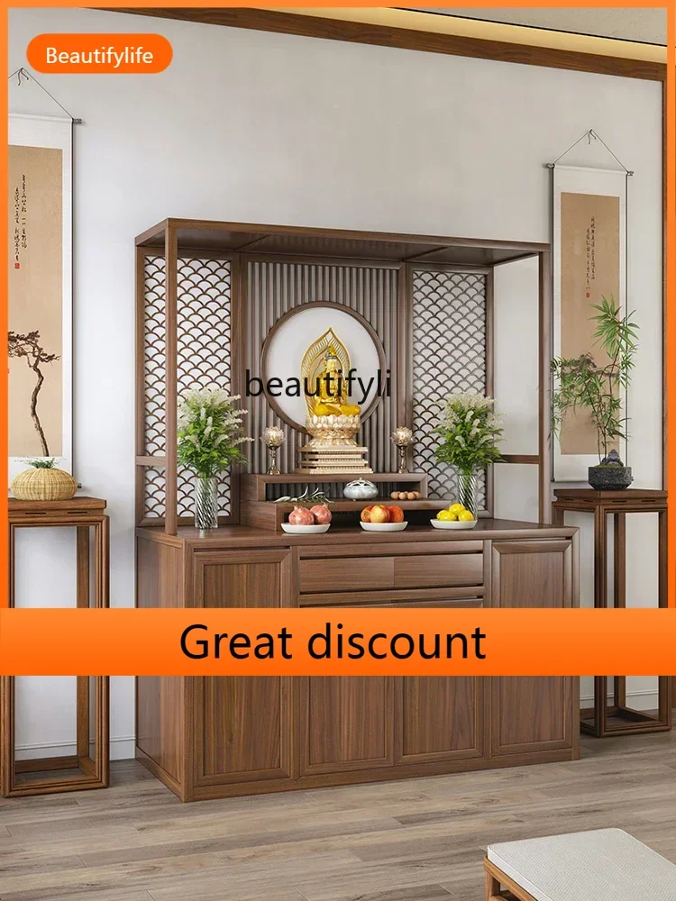 

A485 Chinese vertical cabinet black walnut solid wood Buddhist hall Buddha statue worship altar cabinet