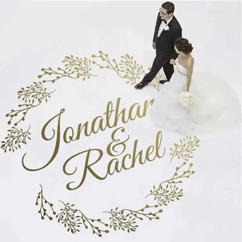 Personalized Wedding Name Dance Floor Decals Vinyl Wedding Part Decor Sticker, Customized Gold, Not Included White Carpets WE35