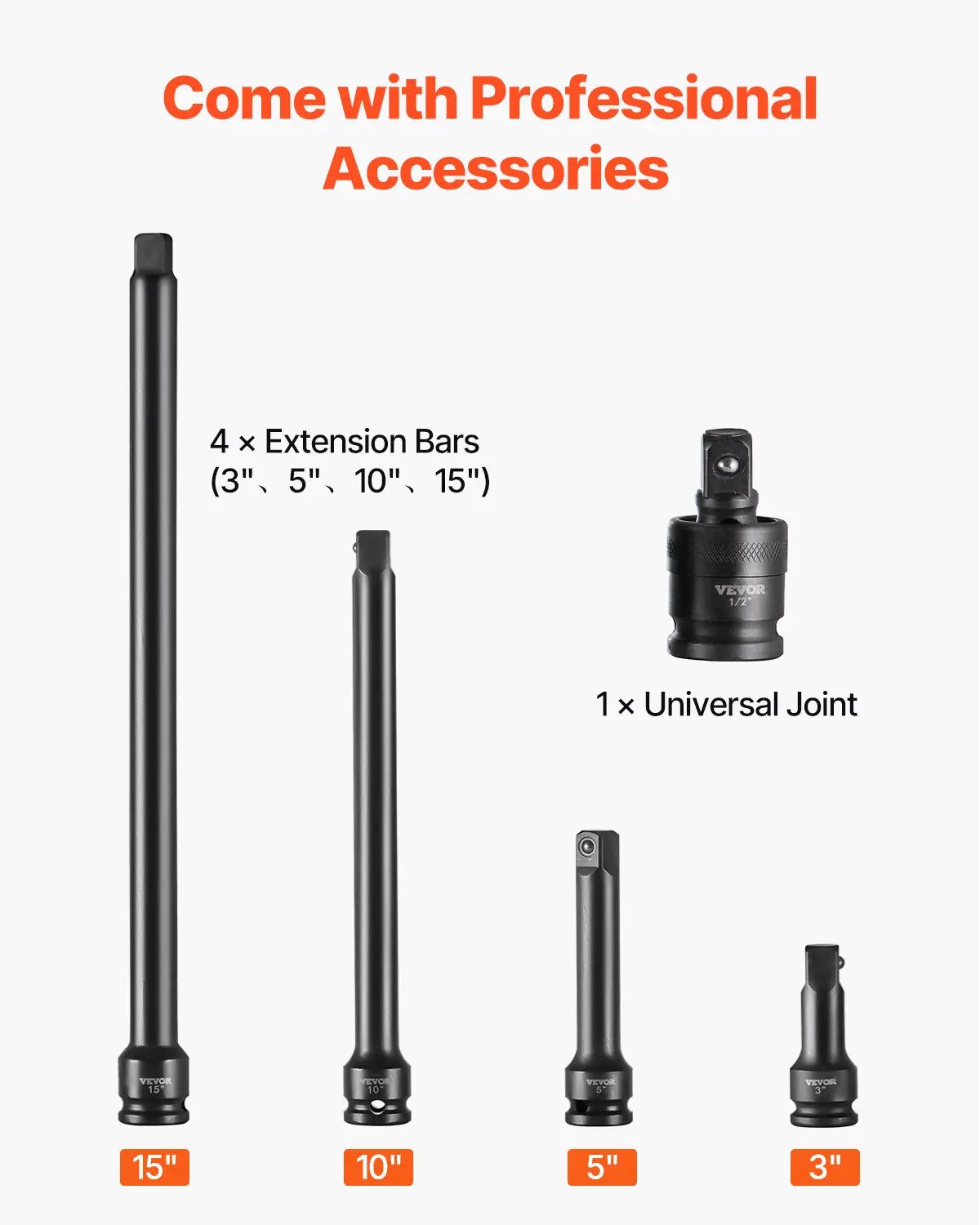 SucceBuy Set di bussole a impatto da 1/2" Set di bussole profonde e poco profonde da 43 pezzi SAE 3/8" 1-1/2" Acciaio legato Cr-Mo a 6 punti per riparazioni auto
