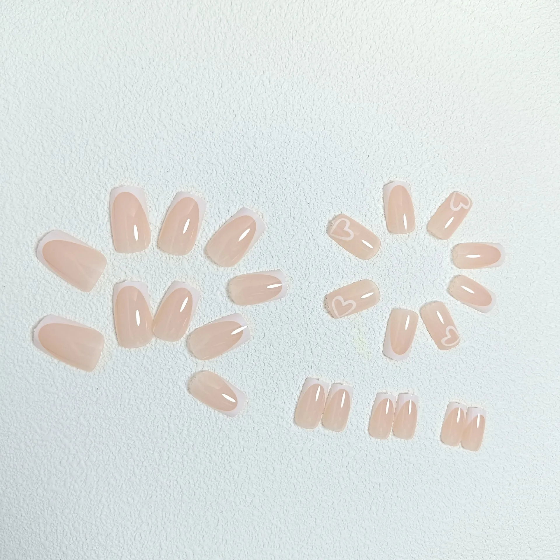 24Pcs White Medium Long Square French Press on Nails Love Design Nails with Glue Sticker Nails for Girl White Minimalist French