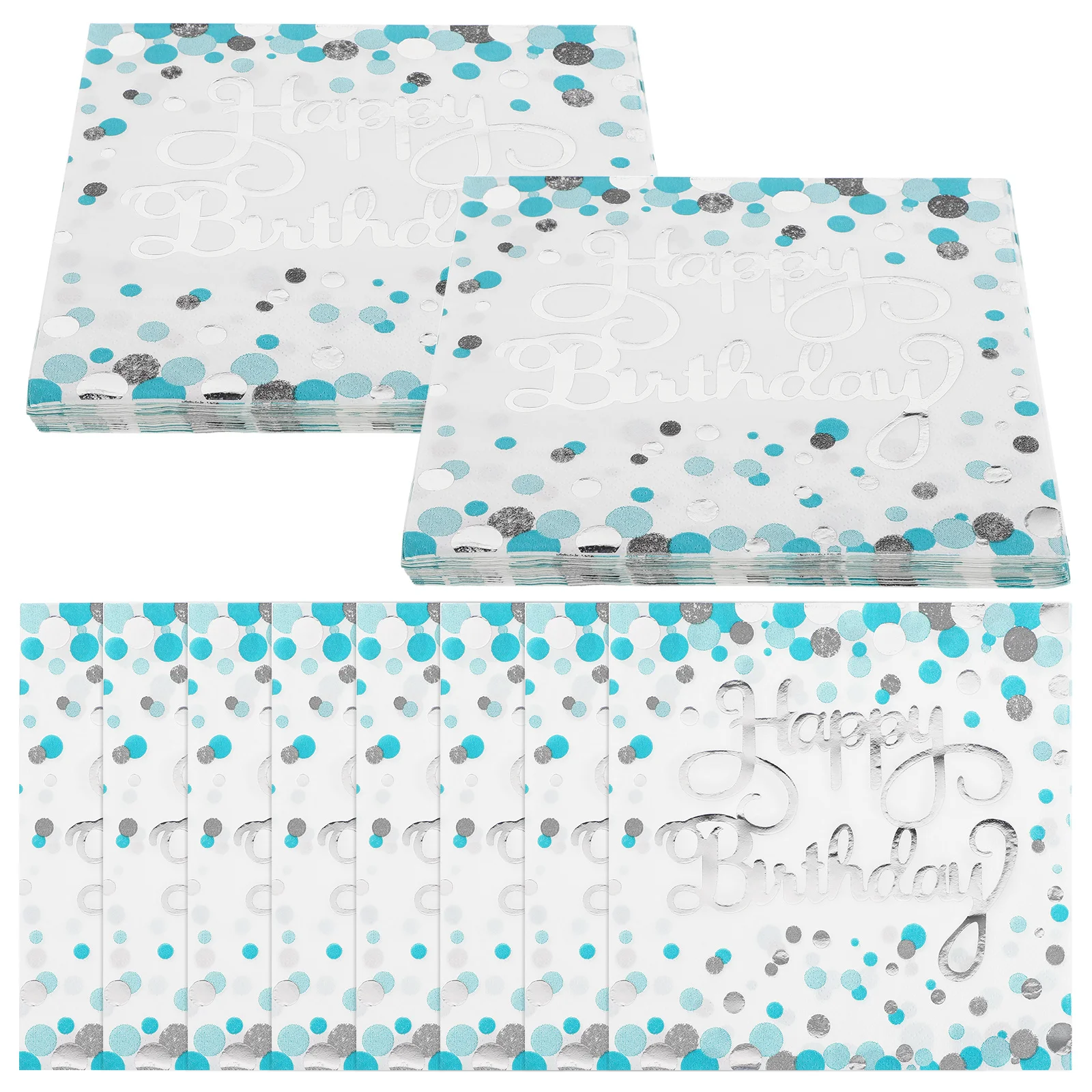 Servilletas plateadas con puntos azules, suministros para fiesta de cumpleaños, servilletas desechables de mesa para bebidas y cócteles, 40 Uds.
