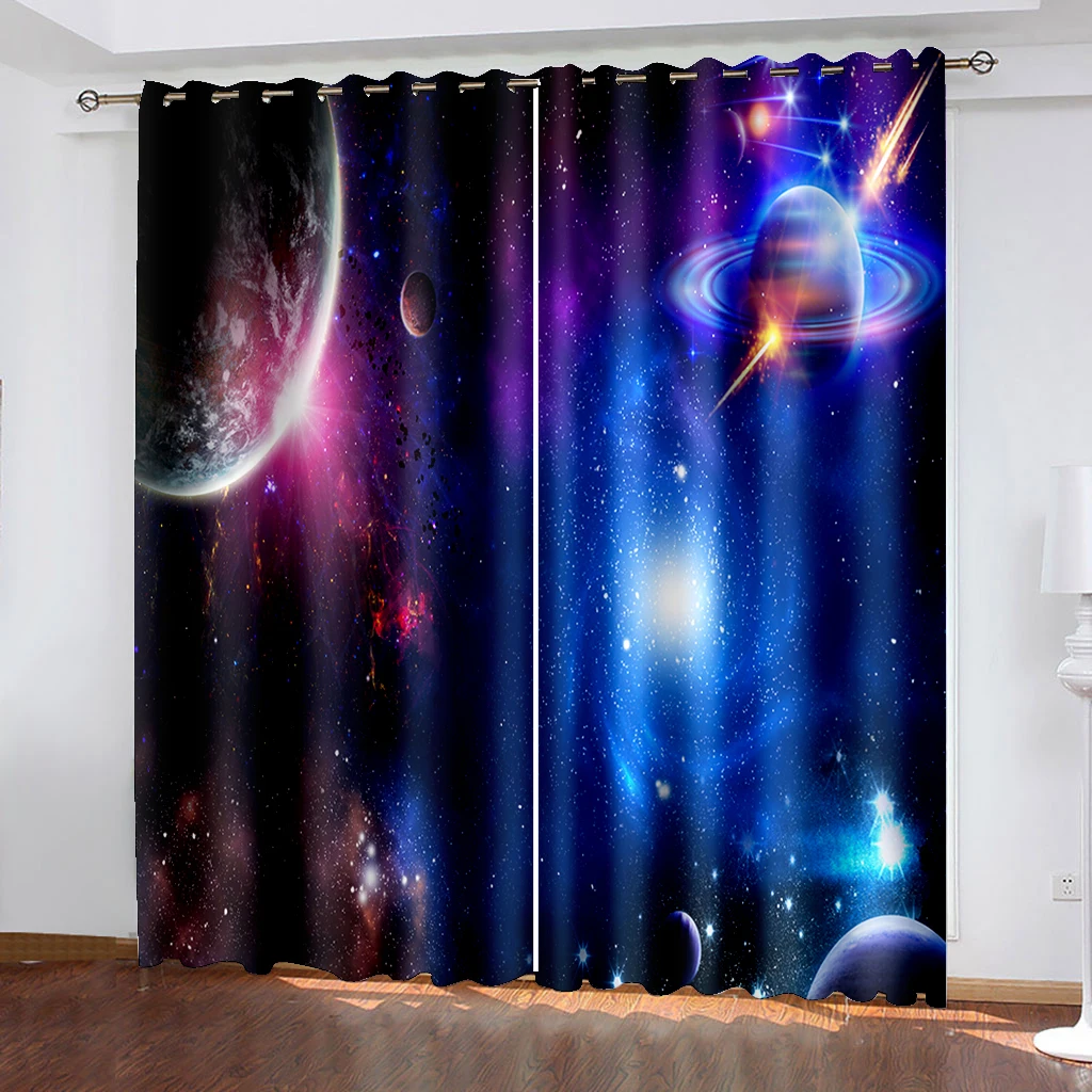 

Cheap 3D Print Sky Galaxy Universe Planet Psychedelic 2 Pieces Shading Window Curtain for Living Room Bedroom Decor Home Hook