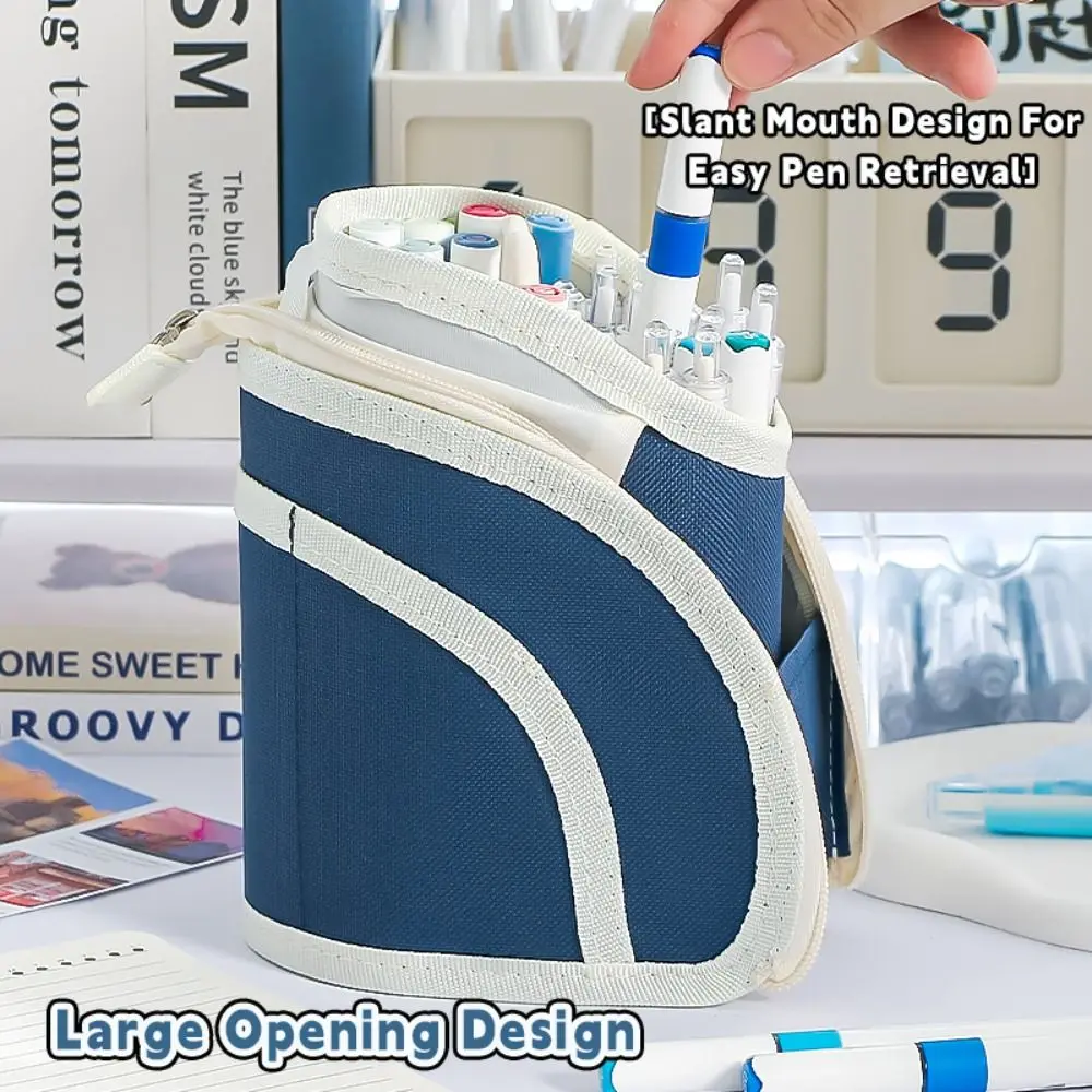 

High Quality 2-in-1 Retractable Pen Bag Portable Retractable Stationery Bag Large Capacity Pencil Case Students Use