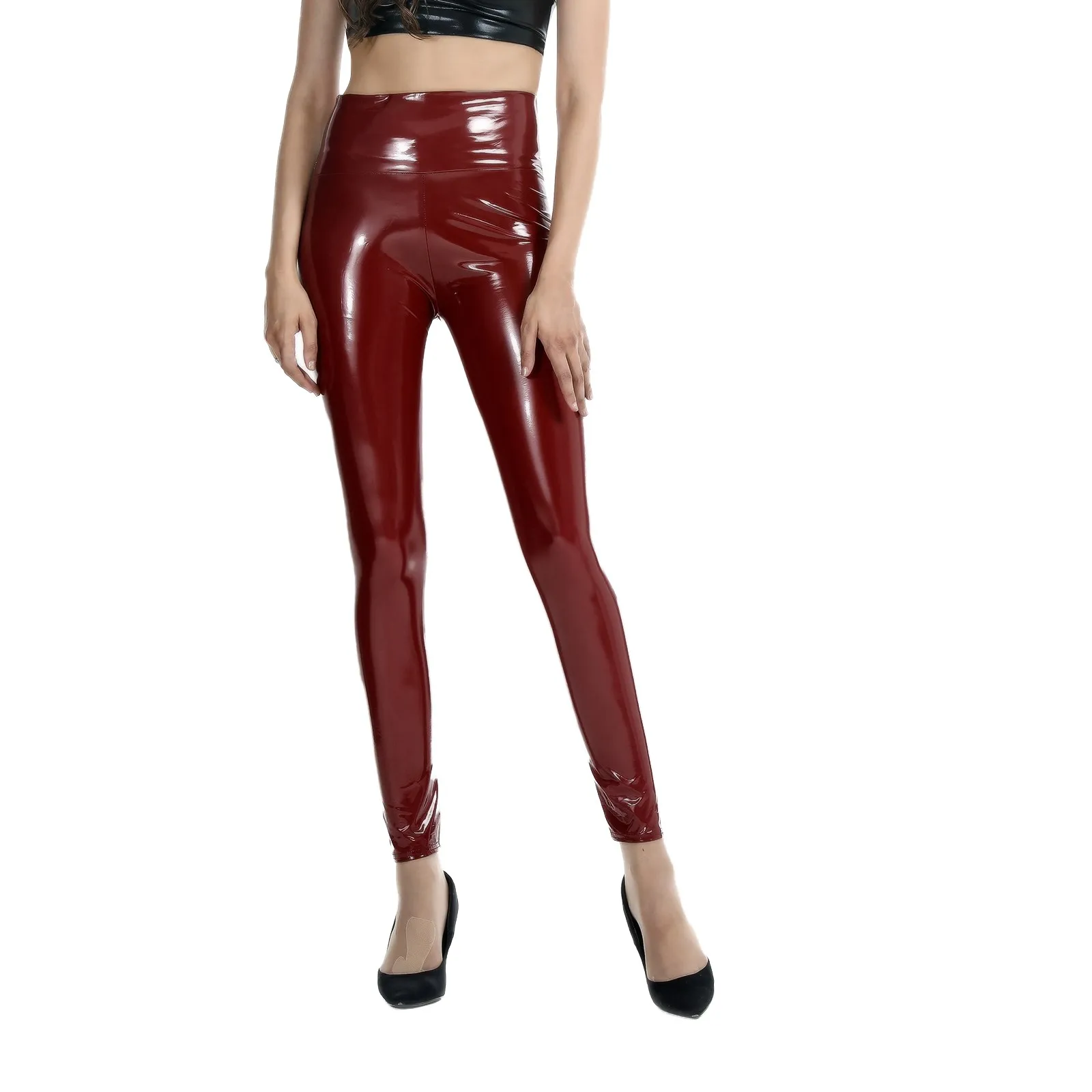 Women Sexy Shiny PU Leather Leggings Fashion Hight Waist Latex Stretchy Leather Pants Dancing Clubwear Party Skinny Pants