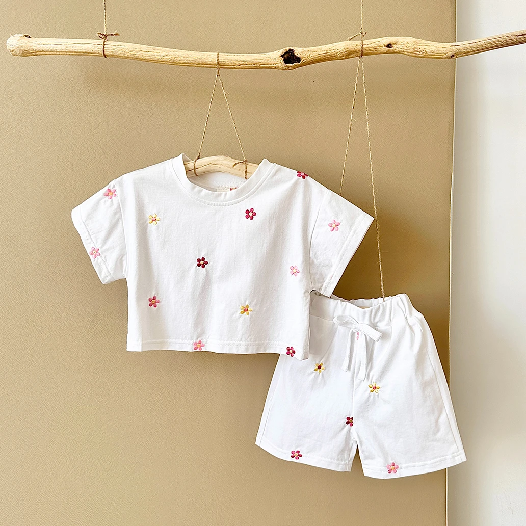 Newborn Summer New Baby Girls Clothing Casual Set 0-3Y Cotton Small Flower Printed Short Sleeved T-shirt+Short Pants 2PCS