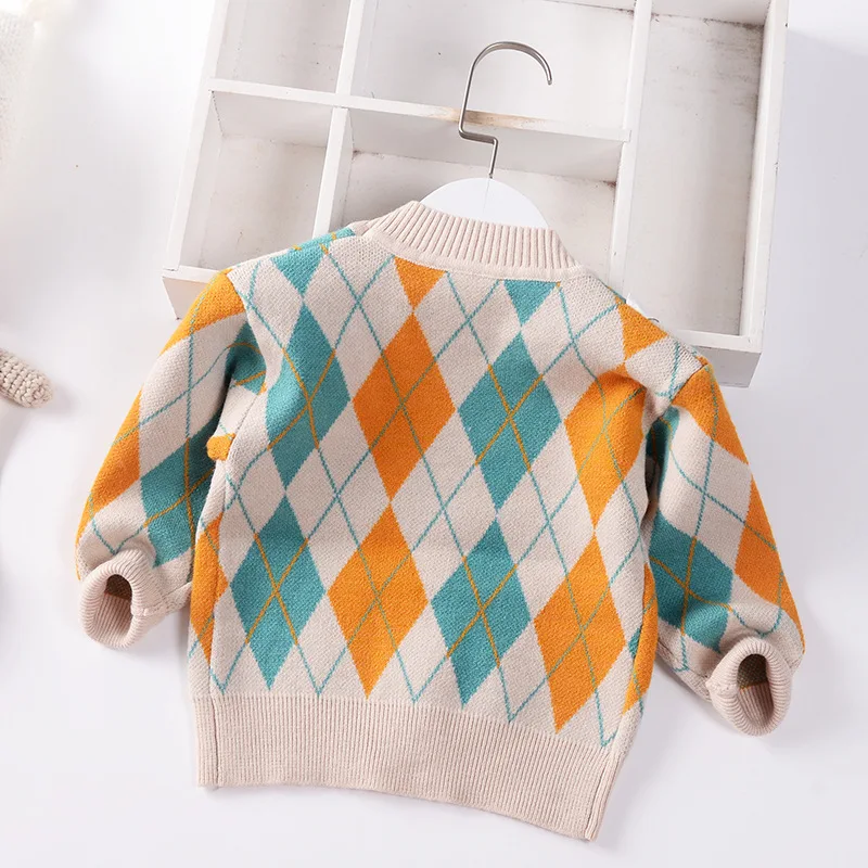 2024 Toddler Boys Girl Cardigan Sweater Cartoon Autumn Winter Children Knitted Jacket Plaid Baby Clothes Kids Sweaters Coat 0-5y