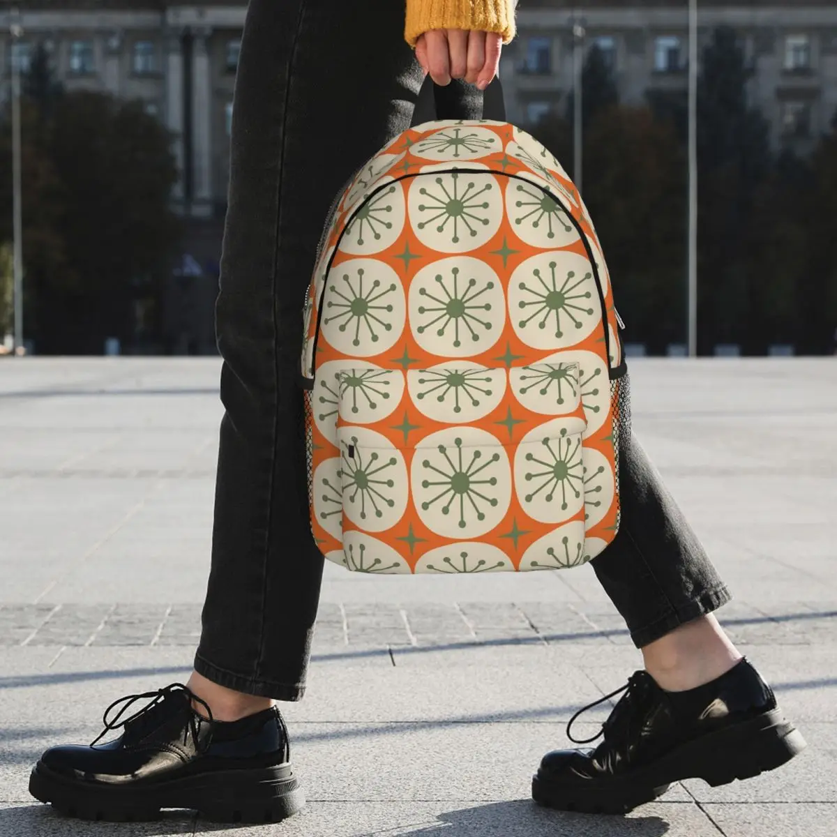 Mid Century Modern Atomic Dots And Stars Olive Green Beige Backpack Student BookBag Boys Girls School Bag Computer Shoulder Bags