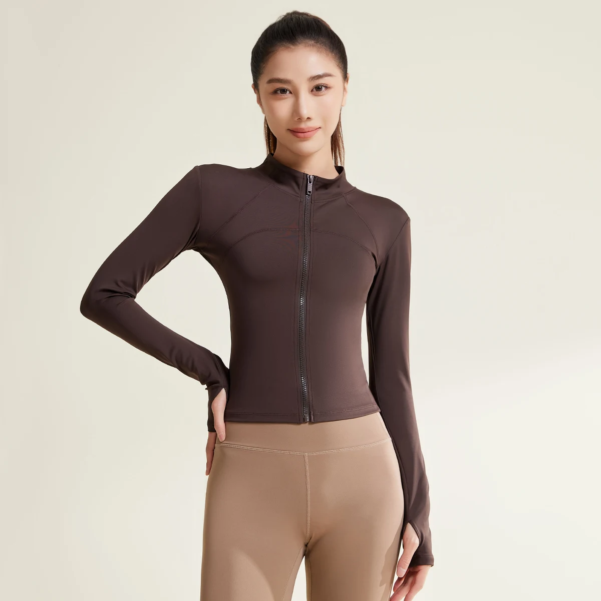 High Elasticity Soft Fabric Anti-piling Block Ultraviolet Light Long Sleeve Quick Dry Yoga Coat Women Zipper Fitness Yoga Jacket