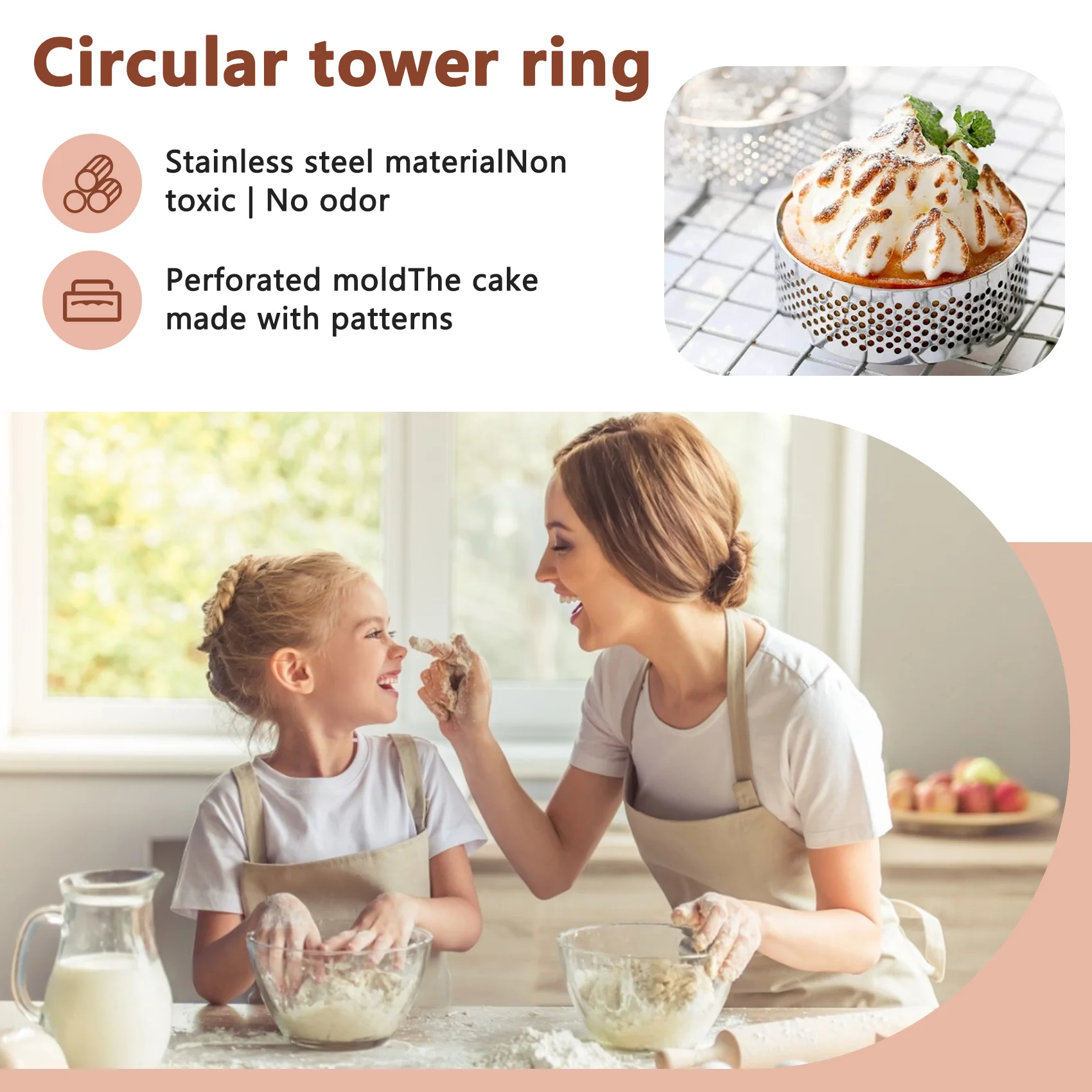 

ABLK 10Pcs Circular Tart Rings with Holes Stainless Steel Fruit Pie Quiches Cake Mousse Mold Kitchen Baking Mould 7cm