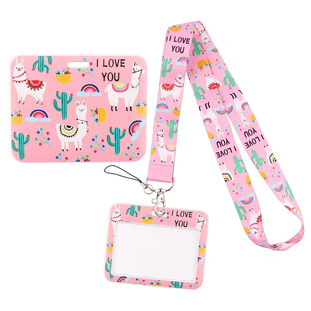 KKZ327-Alpaca Monarch e Borboleta Personalidade ID Card Holder, Bus Card Holder, Staff Card Lanyard para Chaves, DIY Hang Rope Presentes