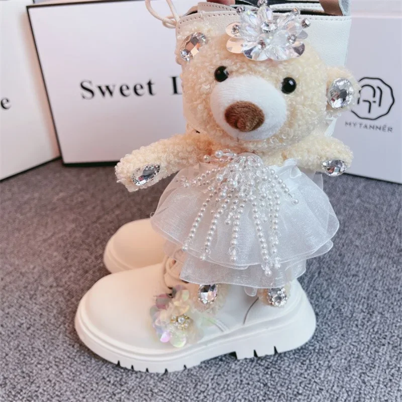 Kids Boots 2021 Autumn Winter For Girls Knee High Boots Fashion Cute Cartoon Bearl Chelsea Children Shoes Thick Sole Platform