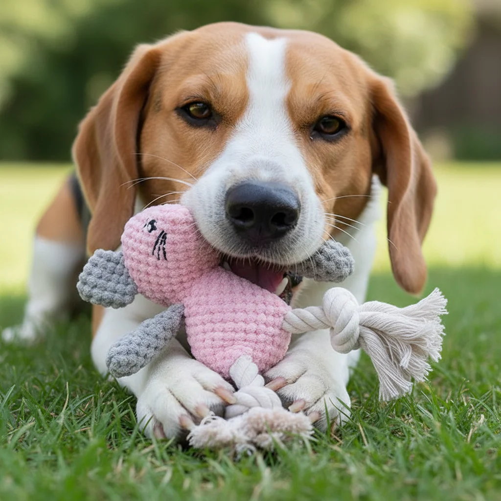 Quietschendes Maus-Hundespielzeug aus Plüsch mit Baumwollseilknoten – interaktives, selbstspielendes Kauspielzeug zur Linderung von Langeweile