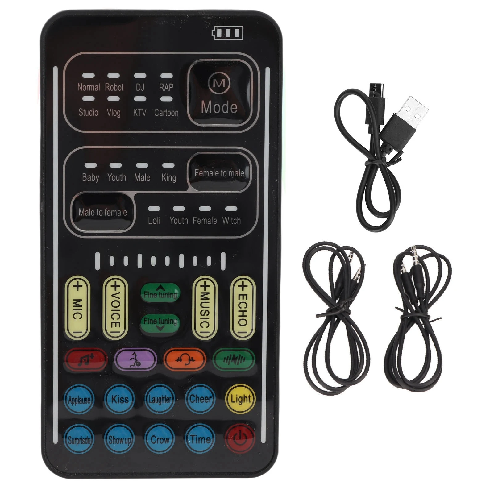 

Voice Changer for Mobile Phone Computer Black ABS Handheld Portable Multifunctional Sound Disguiser with 8 Sound Effects