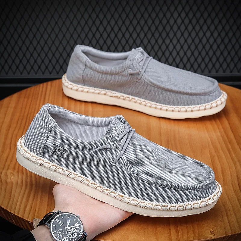 Men Plus Size Casual Denim Canvas Shoes Flat Vulcanize Shoes Fashion British Designer Breathable Light Men Sneakers Loafers