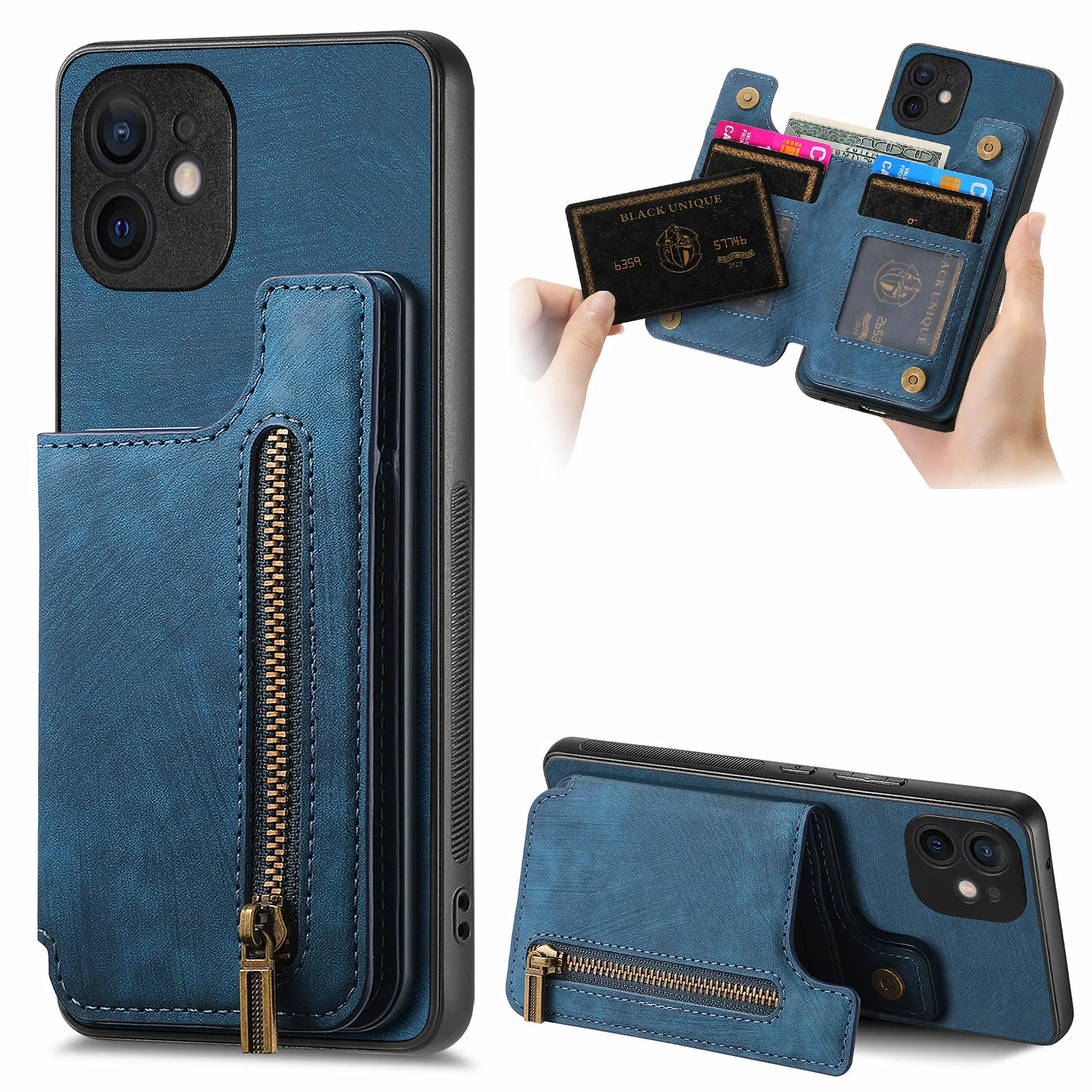 Flip retro leather Card slot Wallet Bracket Back Cover For Apple iPhone 12 Fall prevention Phone case For iPhone 12 Case 6.1"