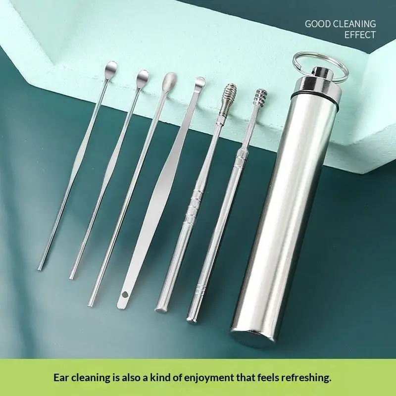6Pcs/Set Ear Cleaning Ear Picking Earpick Set Convenient Portable Stainless Steel Ear Pick Tool Household For Adults.