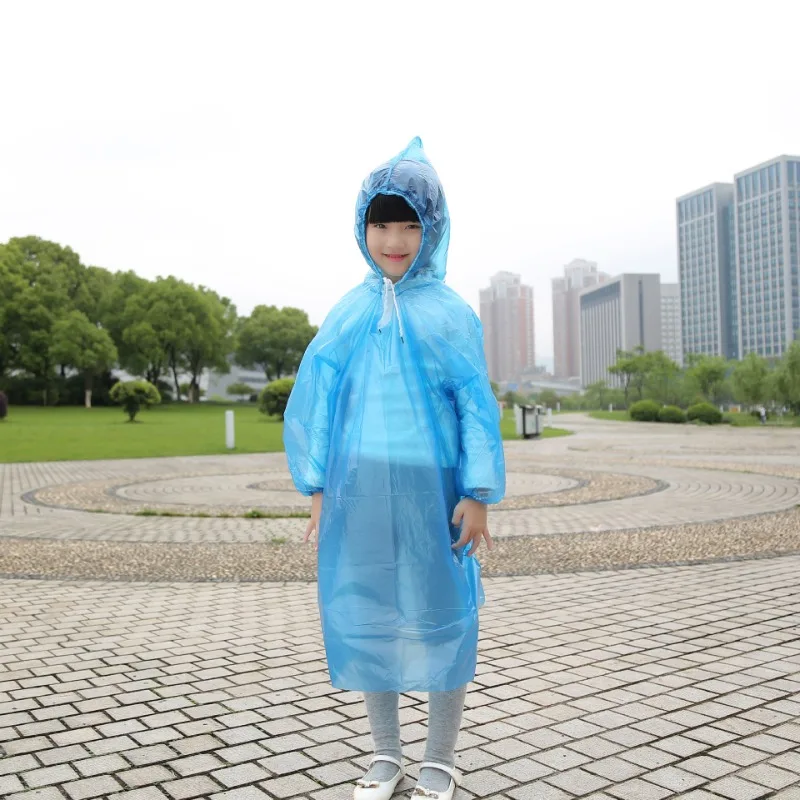 

1 pcs Disposable Children's Disposable Raincoat Thick Transparent Poncho Hoodie Set Outdoor Hiking Camping Travel Rain Gear