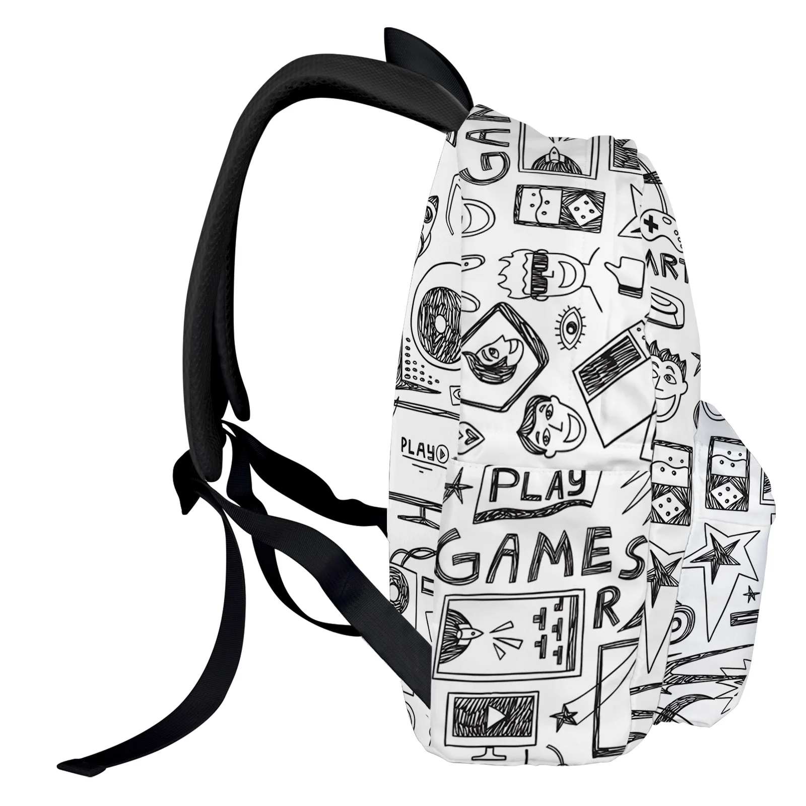 White Black Cartoon Game Computer Comics Backpack School Bags for Teenagers Students Laptop Bag Women's Casual Travel Backpack