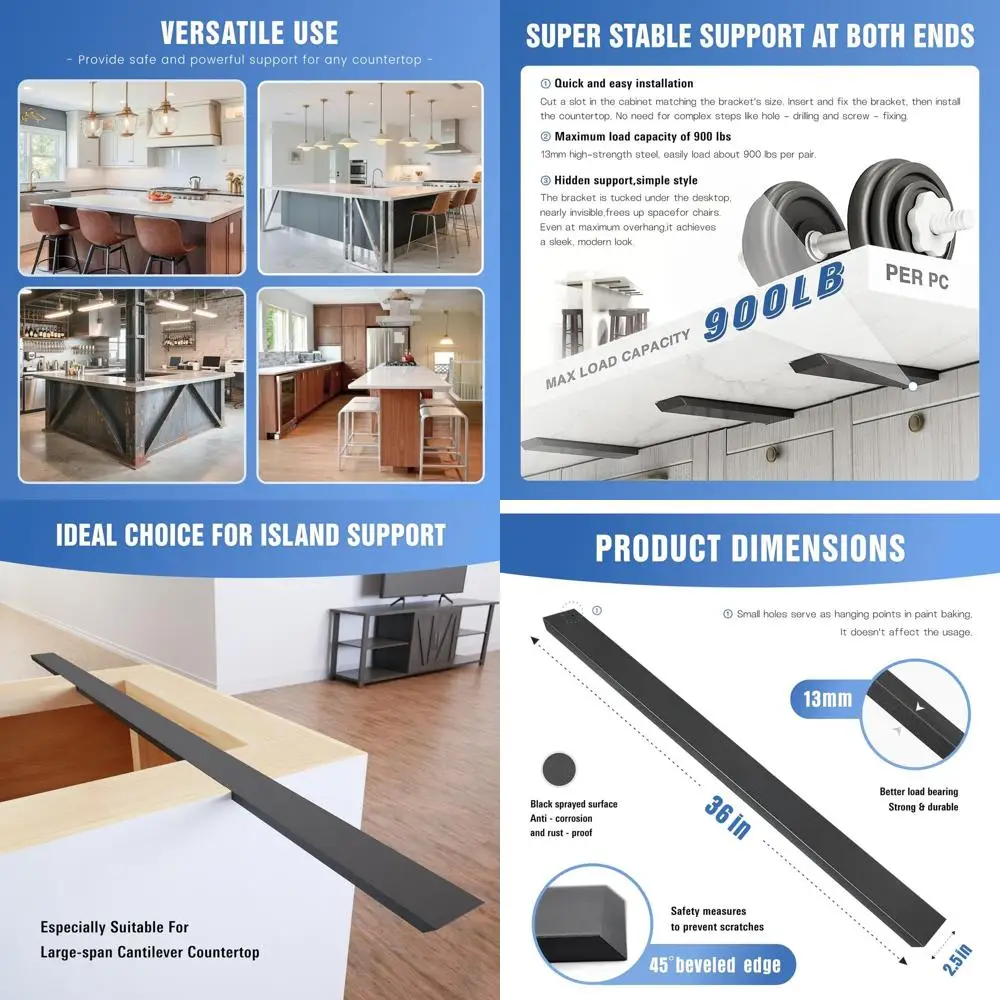 

Black 36 Heavy Duty Double-Sided Island Countertop Brackets, 2-Pack for Kitchen Islands & Breakfast Bars