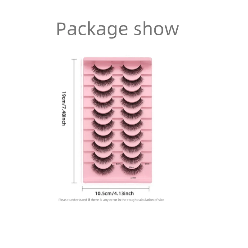 초경량 천연 긴 화학 섬유 코튼 밴드 풀 스트립 속눈썹, 개인 패키지, 트레이 당 10 쌍