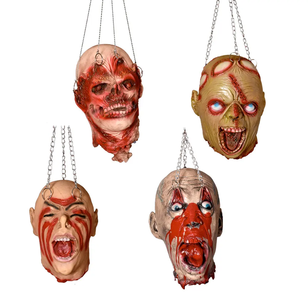 Severed Head Props Halloween Horror Hanging Cut Off Ghost Head Simulated Female Zombie Head for Haunted House Party Decoration