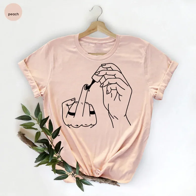 Y2k Short Sleeves T Shirt Feminism T-Shirt Middle Finger Shirts Manicure Griphic Tops Cotton O Neck Casual Short Sleeve Top Tees