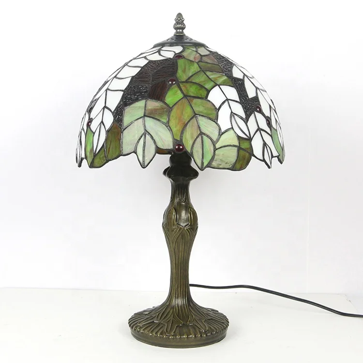 Tiffany Style Table Lamps 12 Inch Unique Leaf Stained Glass Lamp Desk Light Creative Art Home Decor