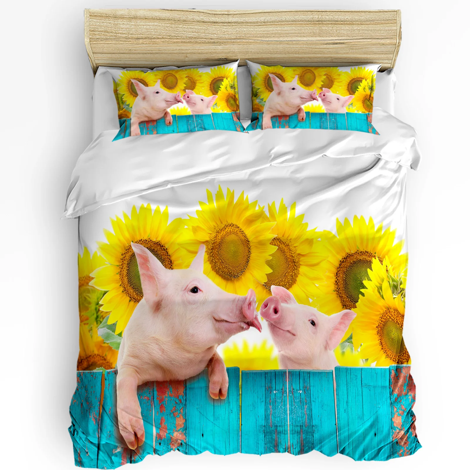 

Pig Sunflower Flower Animal Bedding Set 3pcs Duvet Cover Pillowcase Kids Adult Quilt Cover Double Bed Set Home Textile