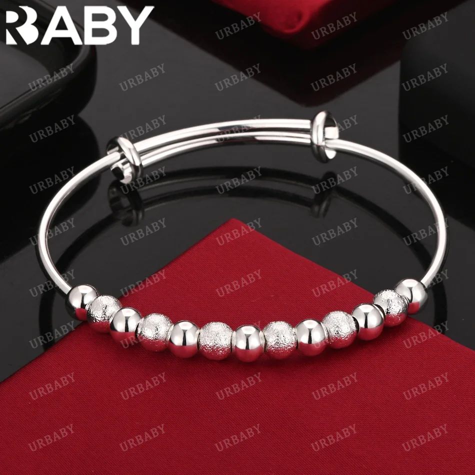 

URBABY 925 Sterling Silver Bangle Smooth and frosted beads Bracelet For Women Jewelry Fashion Party And Daily Wear